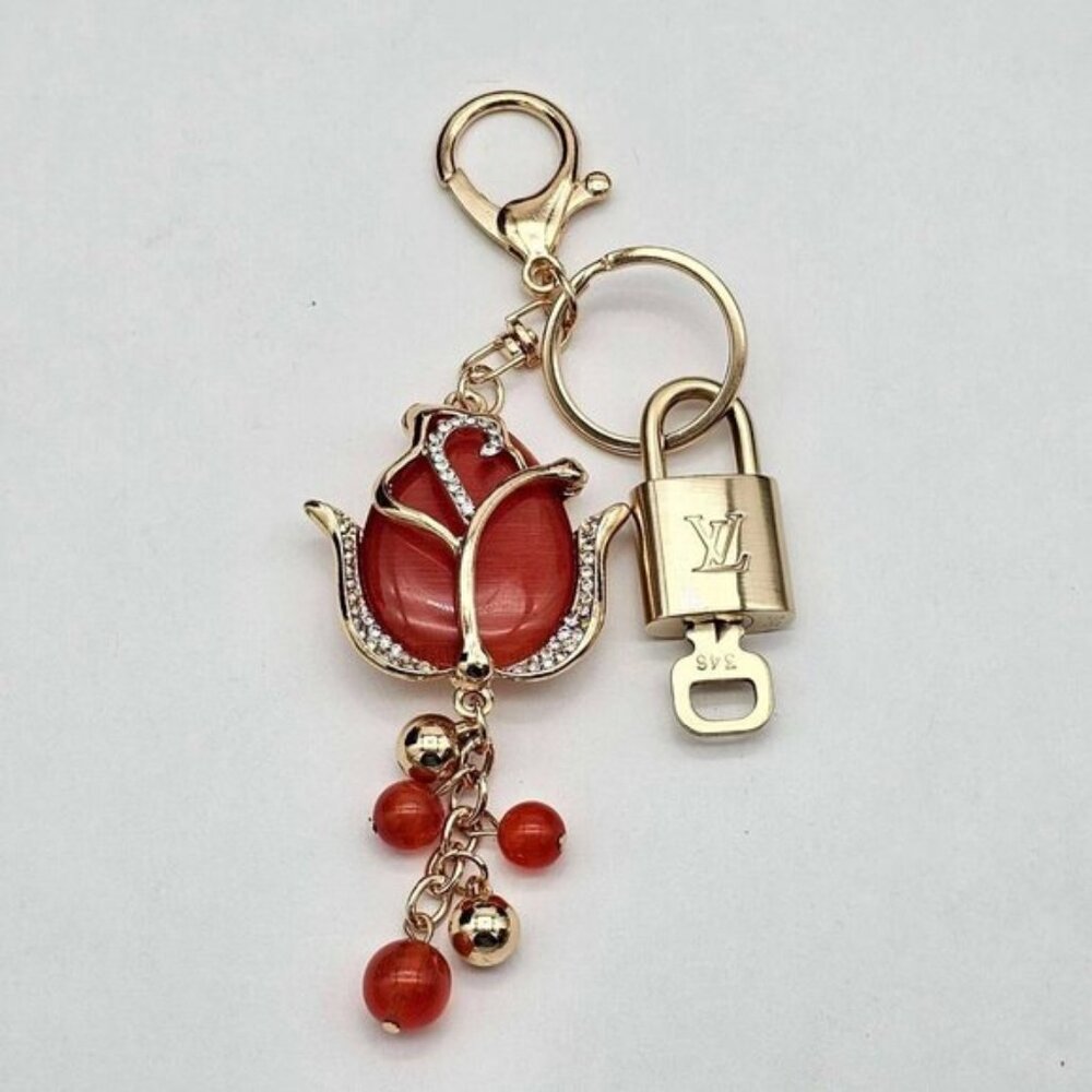 LV Gold Padlock 🔑 Authentic Louis Vuitton Charm + Unbranded Flower Keychain